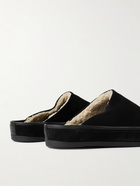 Mulo - Shearling-Lined Suede Slippers - Black