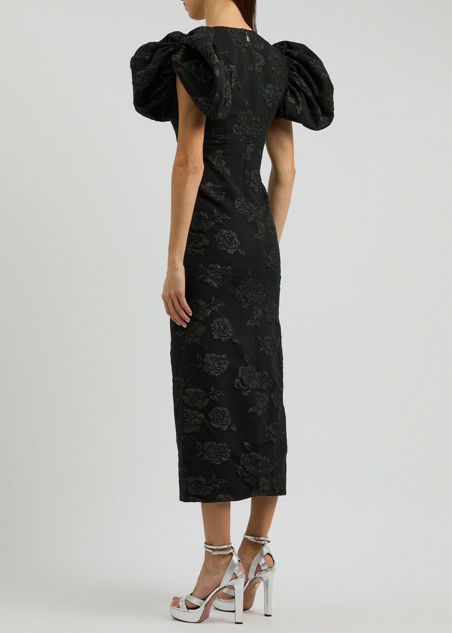 Rotate Sunday Floral-jacquard Midi Dress Black