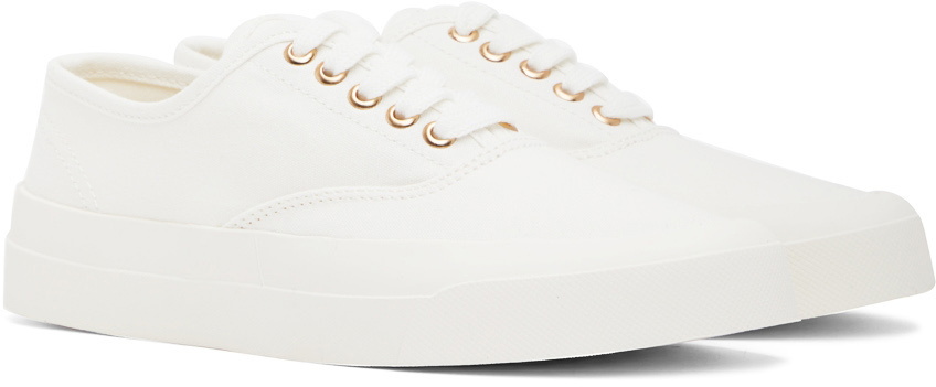 Maison Kitsuné White Canvas Laced Low-Top Sneakers