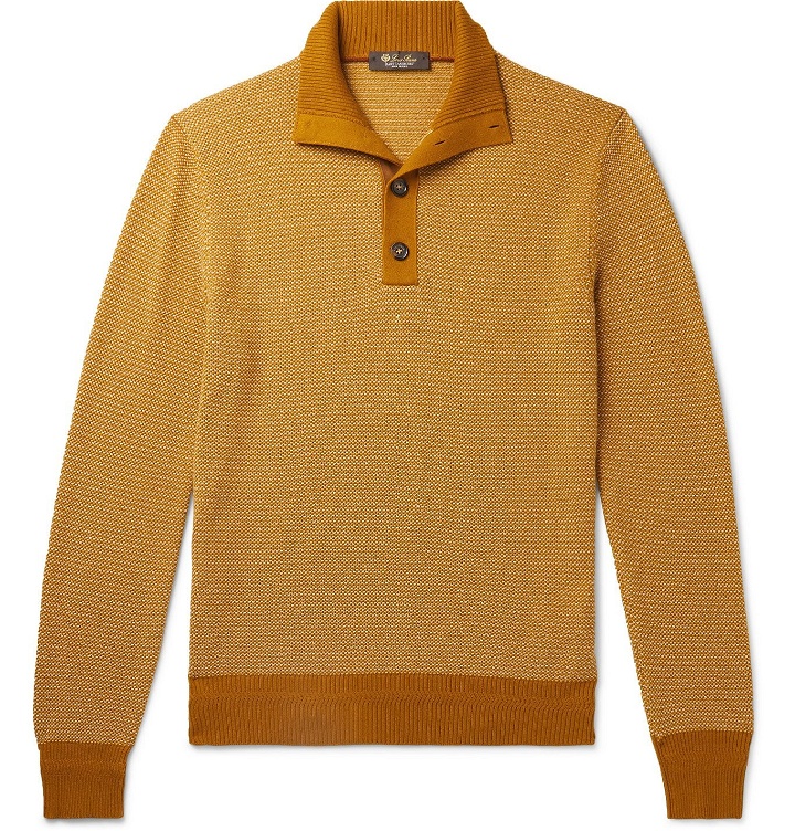 Photo: Loro Piana - Slim-Fit Suede-Trimmed Baby Cashmere Half-Placket Sweater - Yellow