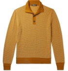 Loro Piana - Slim-Fit Suede-Trimmed Baby Cashmere Half-Placket Sweater - Yellow