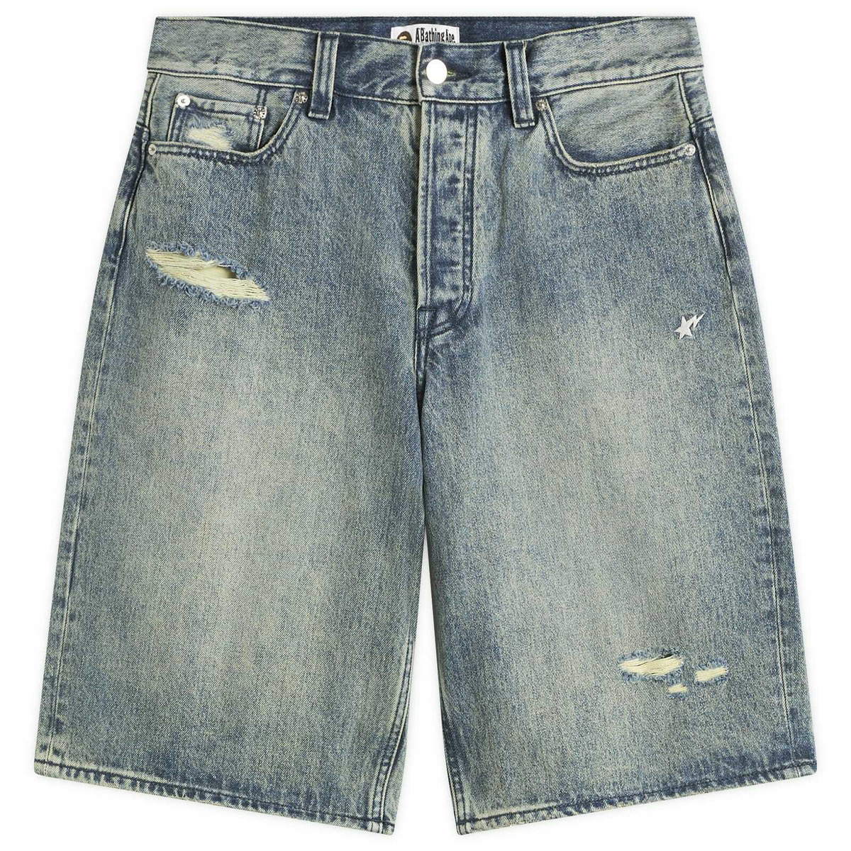 A Bathing Ape Men's Sta Denim Shorts in Light Indigo