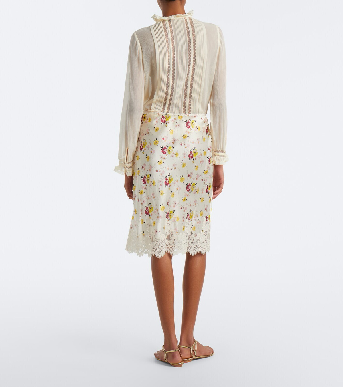 Dôen Elowette lace-trimmed silk satin midi skirt