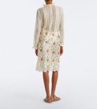 Dôen Elowette lace-trimmed silk satin midi skirt