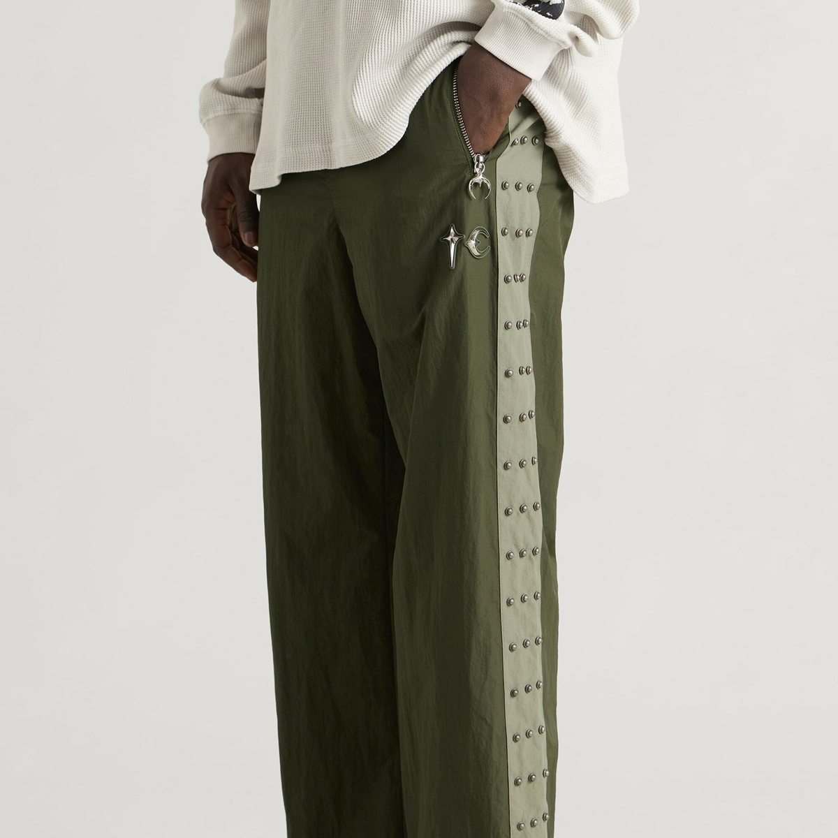 Thug Club Men's Triple Line Stud Track Pants in Khaki