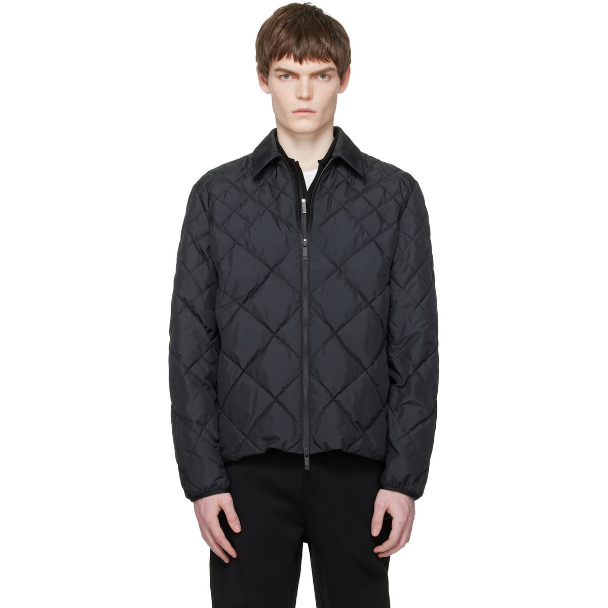 Moncler Black Atria Diamond-Quilted Shirt Down Jacket
