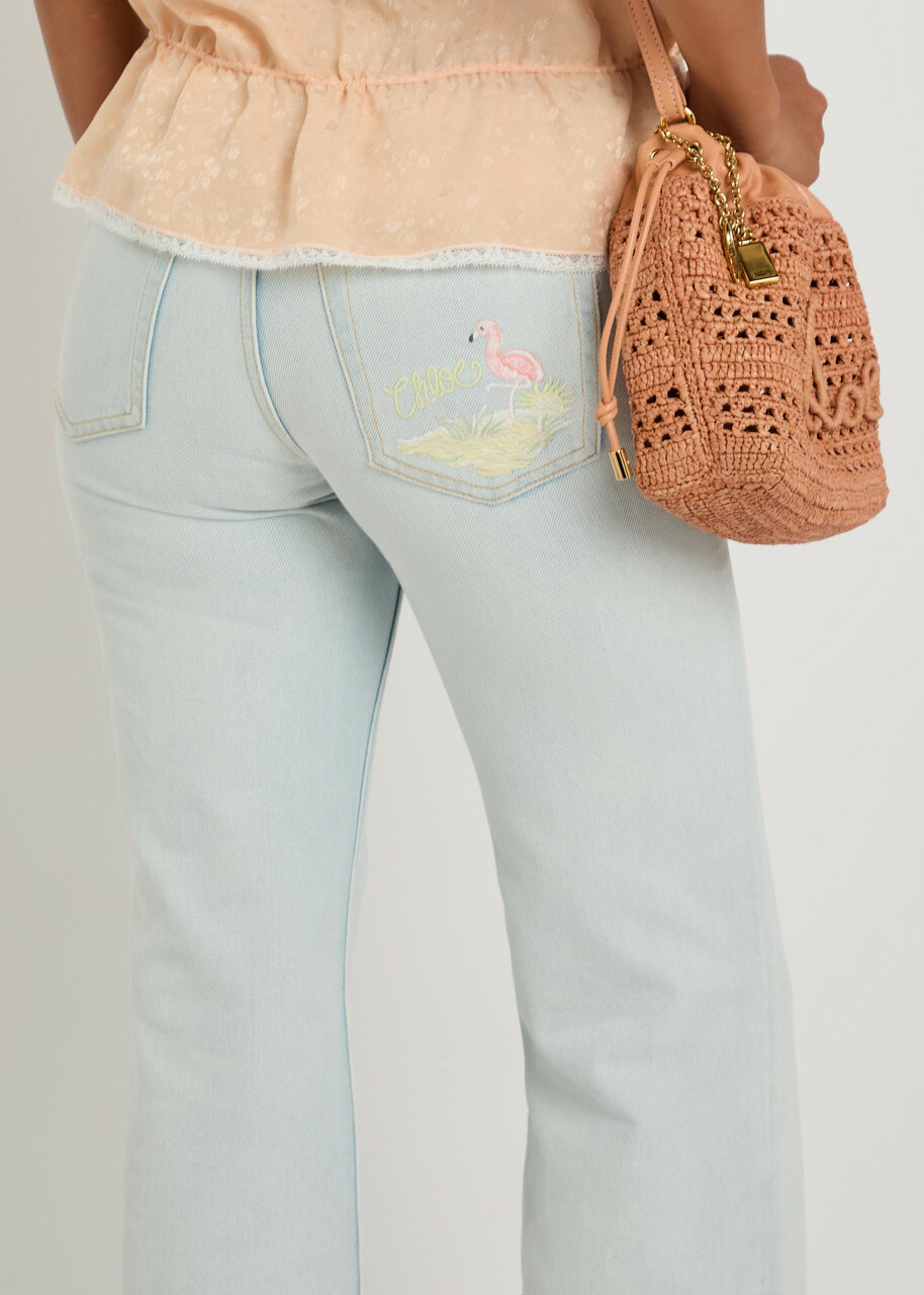 Chloe Embroidered Flared-leg Jeans Light Blue