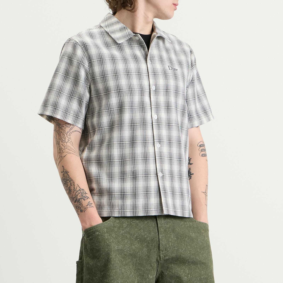 Dime Men's Plaid Short Sleeve Shirt in Grey