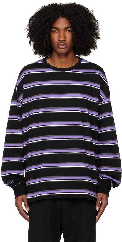 Photo: Juun.J Purple & Black Striped Long Sleeve T-Shirt