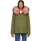 Mr and Mrs Italy Green and Pink Interior Quilt Fur Jacket