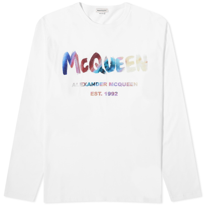 Photo: Alexander McQueen Men's Long Sleeve Luminous Graffiti Logo T-Shirt in White