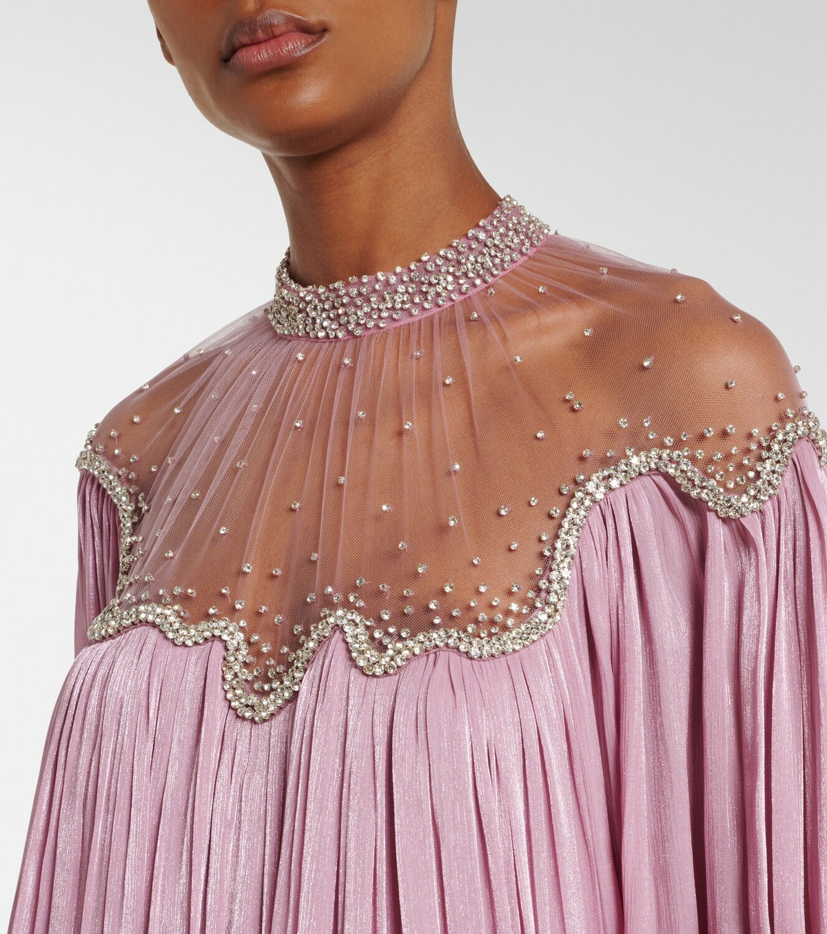 Costarellos Elline embellished pleated gown