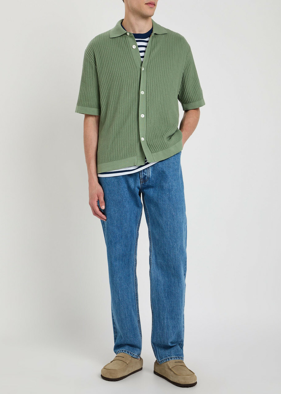 Forét Textured-knit Cotton Shirt Green