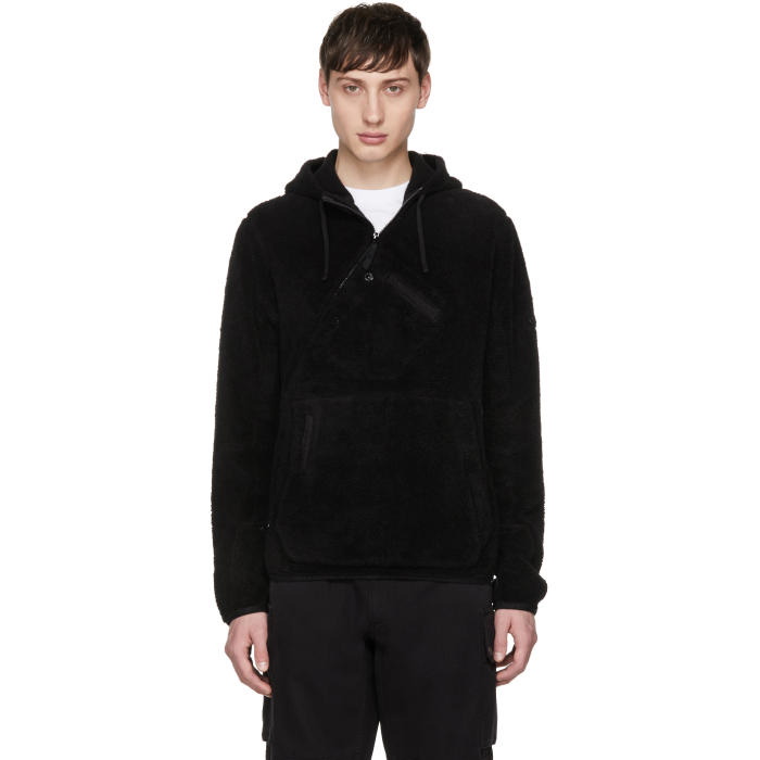 Photo: Stone Island Shadow Project Black Diagonal Zip Kangaroo Hoodie