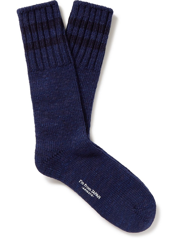 Photo: Blue Blue Japan - Striped Cotton-Blend Socks - Blue