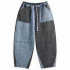 Anglan Men's Denim Mix Fatigue Balloon Pants in Blue/Grey