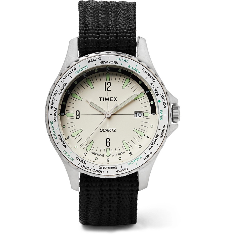 Photo: Timex - Archive Navi World Time 38mm Stainless Steel and Nylon-Webbing Watch - Neutrals