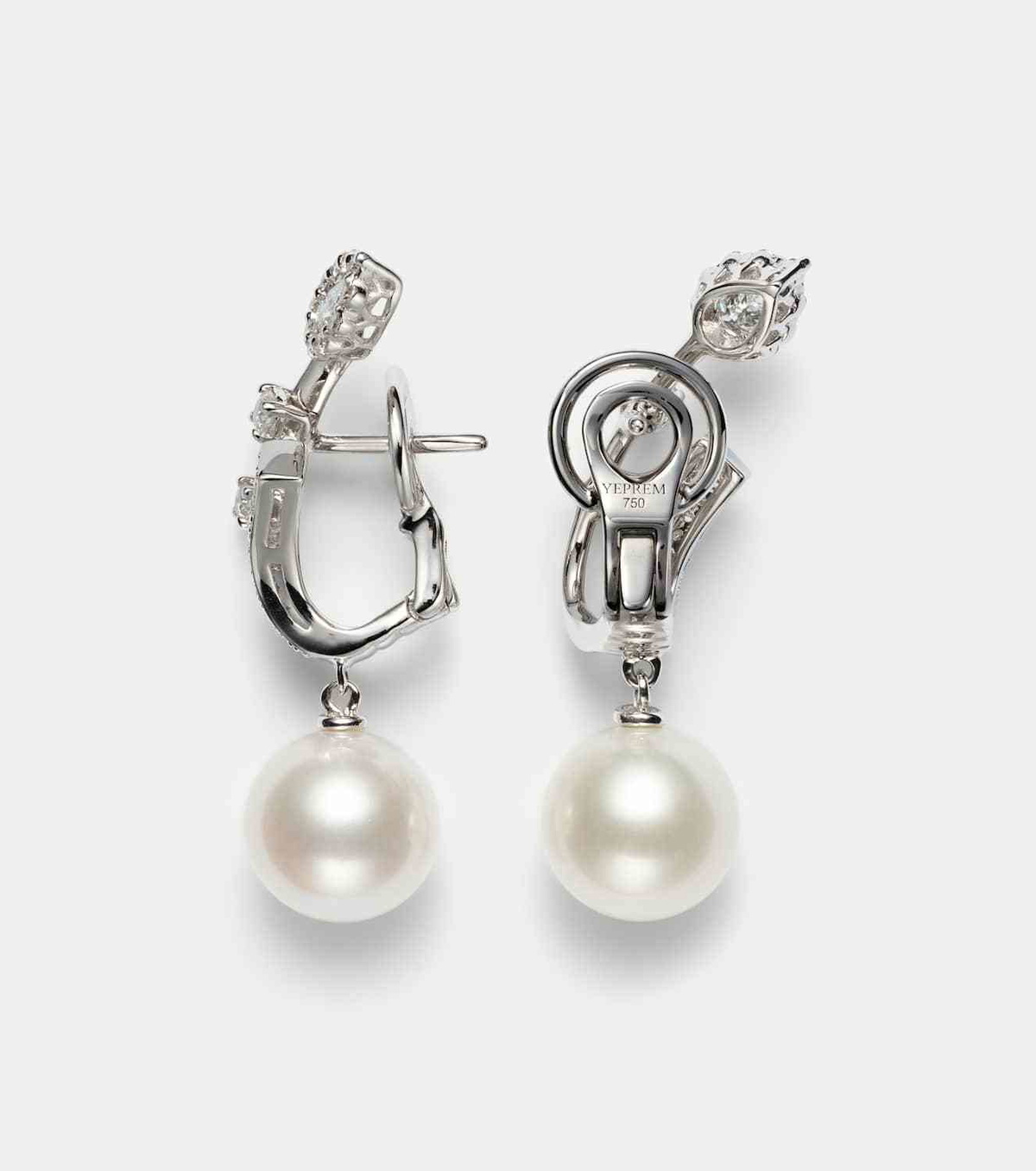Yeprem Pearlescent 18kt gold clip earrings with diamonds and pearls
