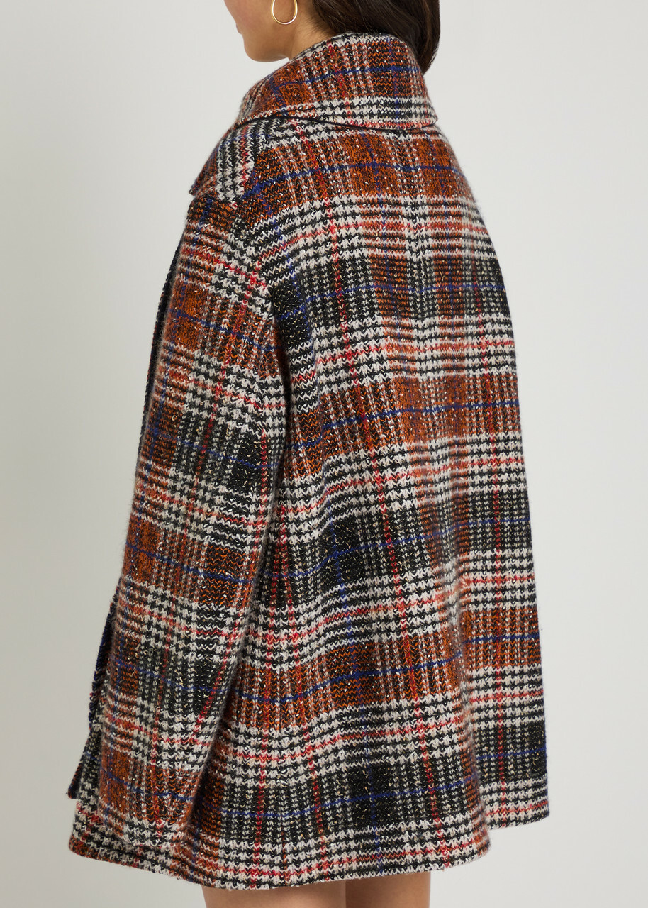 Missoni Double-breasted Tartan Wool-blend Peacoat Red