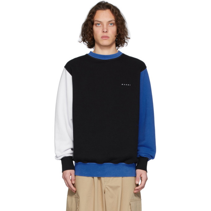 Photo: Marni Blue and Black Colorblock Logo Sweatshirt