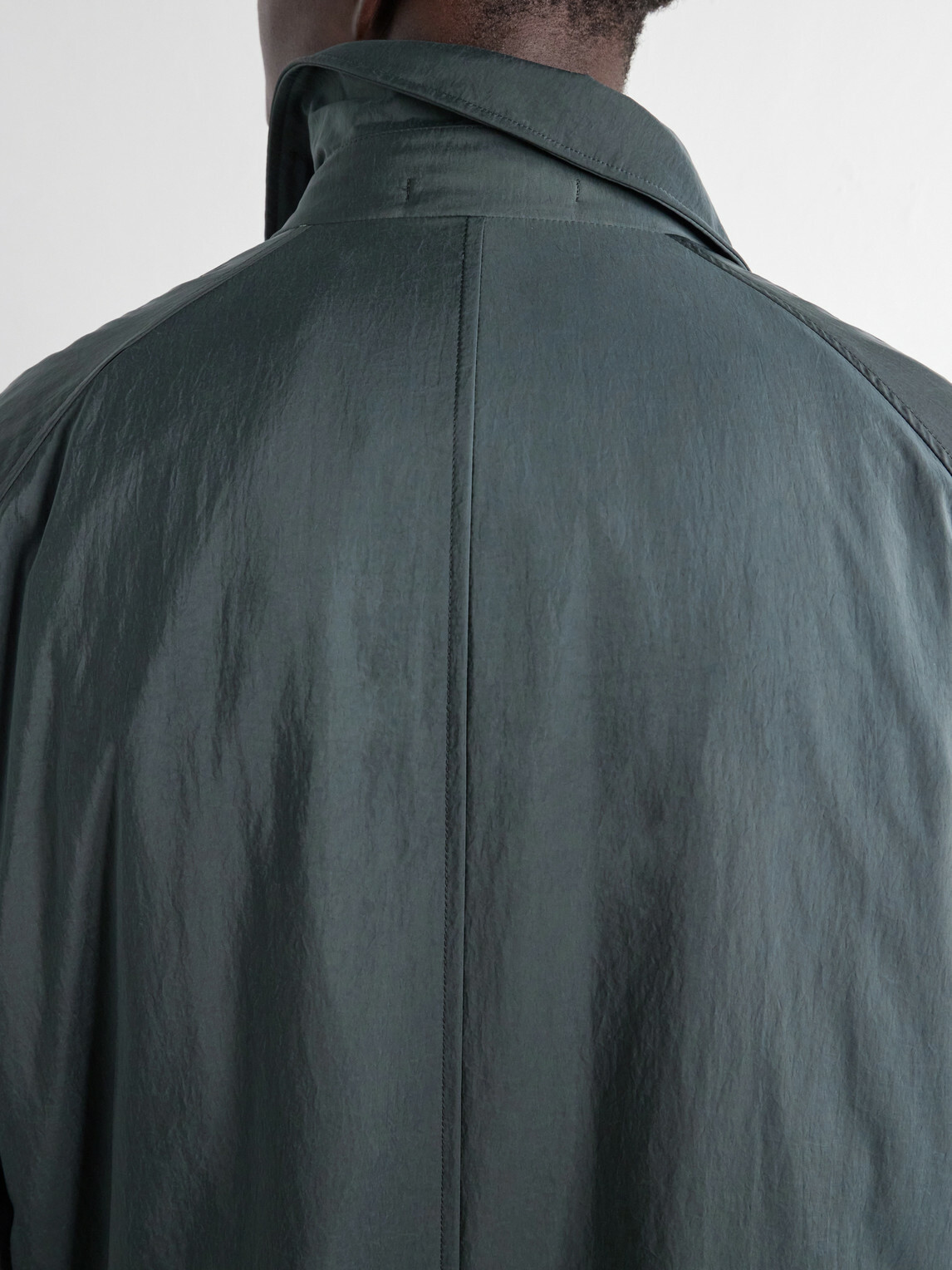 ATON - Balmacaan Padded Satin Coat - Green