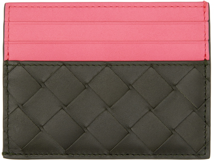 Photo: Bottega Veneta Black & Pink Intrecciato Card Holder
