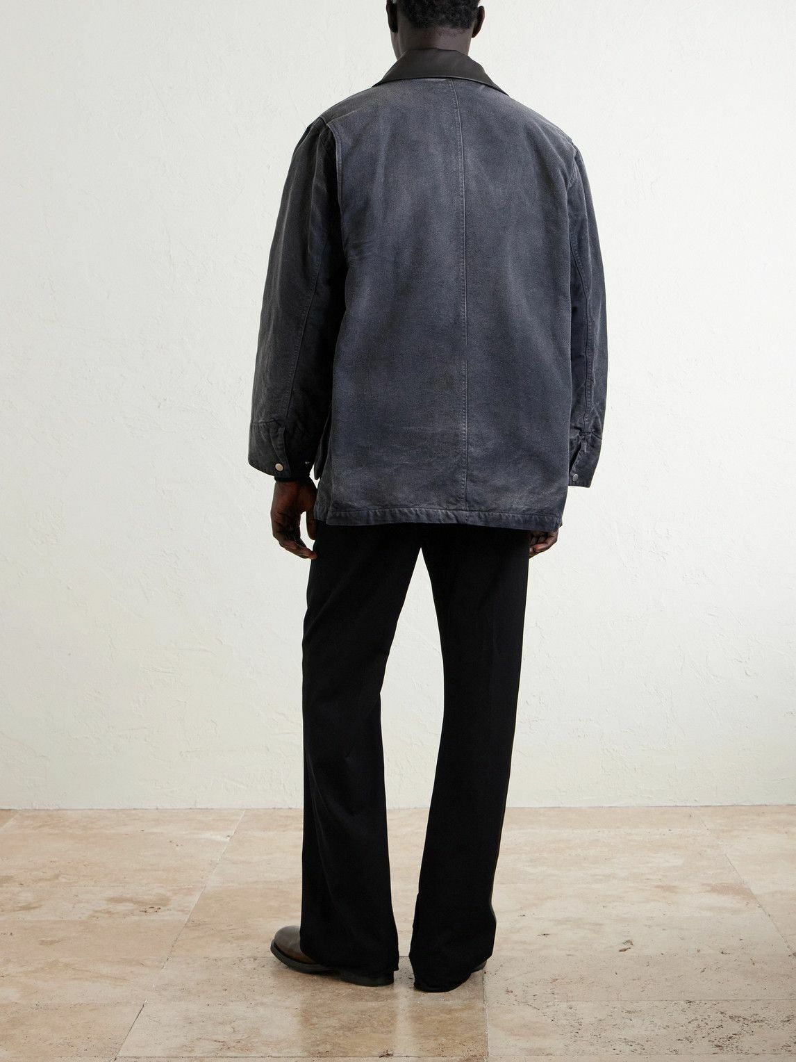 Auralee - Leather-Trimmed Garment-Dyed Organic Cotton-Canvas