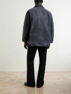 Auralee - Leather-Trimmed Garment-Dyed Organic Cotton-Canvas Jacket - Black