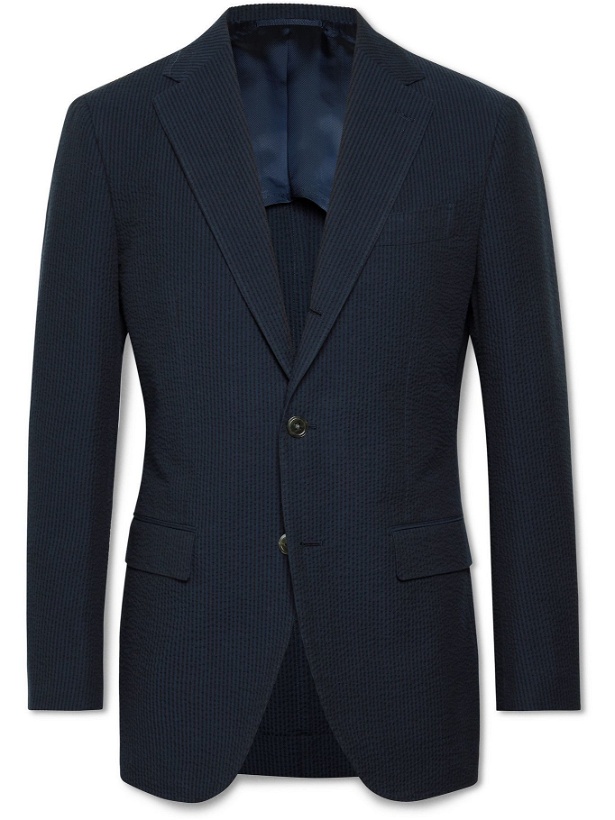 Photo: Beams F - Slim-Fit Cotton-Seersucker Suit Jacket - Blue