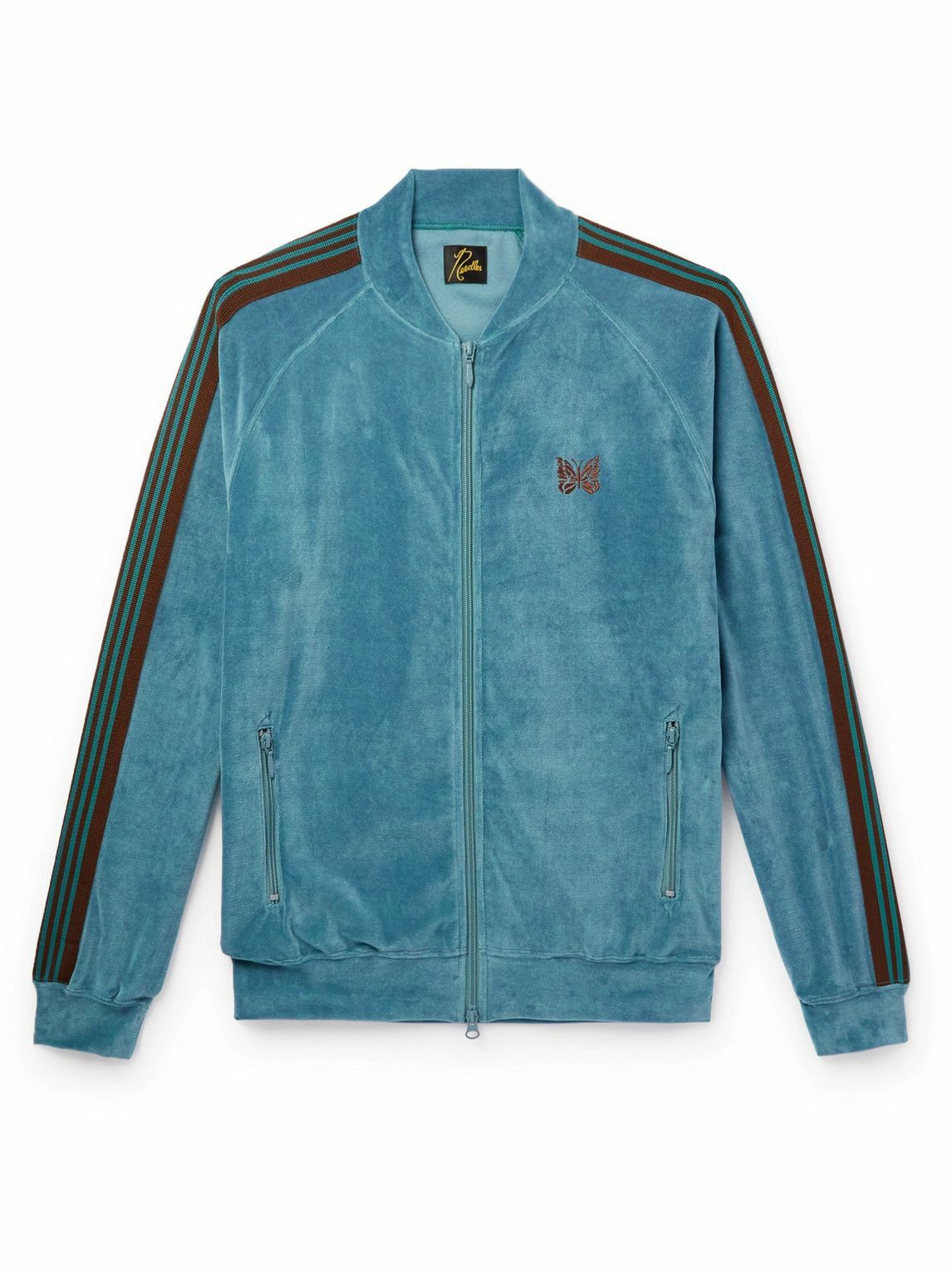 Needles R.C. Webbing Trimmed Cotton Blend Velour Track Jacket Blue Needles