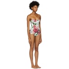 Dolce and Gabbana White Peonies Bustier Swimsuit