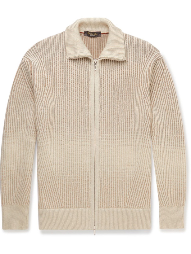 Photo: Loro Piana - Ribbed Cashmere and Wool-Blend Zip-Up Cardigan - Neutrals