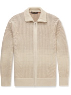 Loro Piana - Ribbed Cashmere and Wool-Blend Zip-Up Cardigan - Neutrals