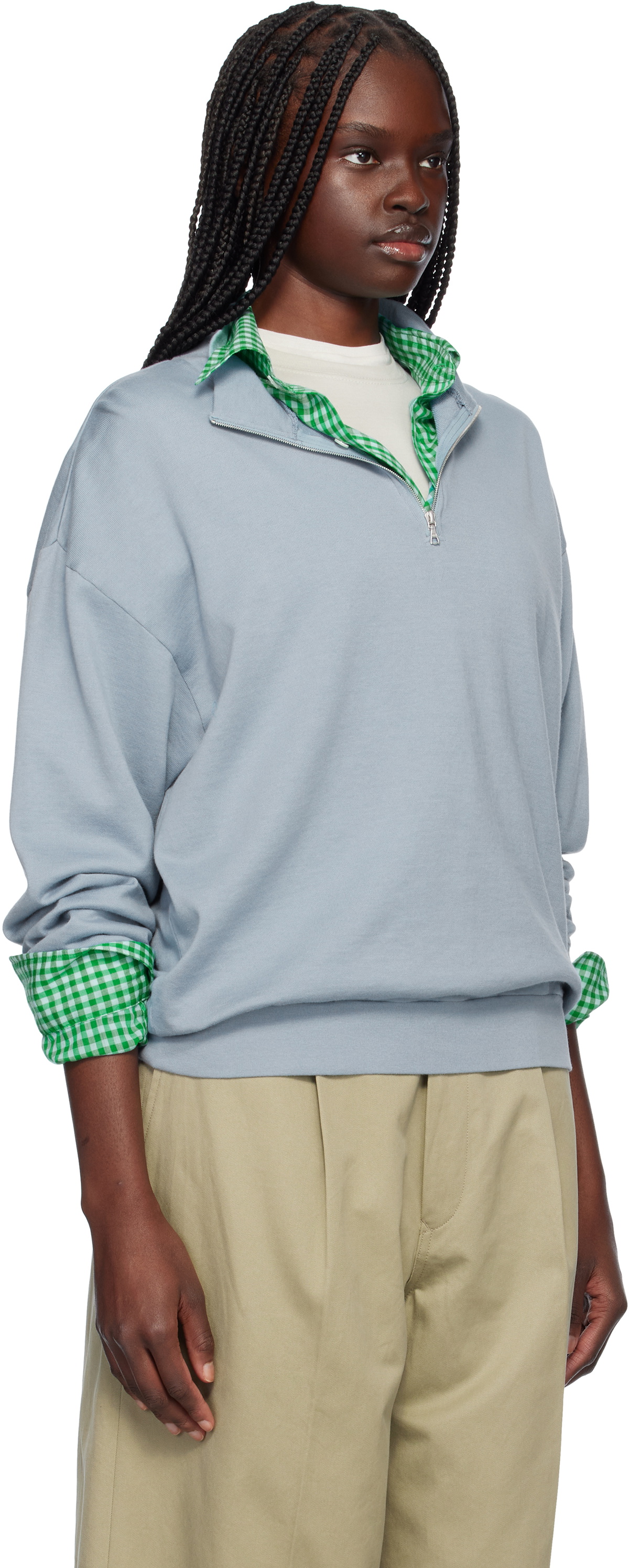 AURALEE Blue Super High Gauge Half Zip P/O Sweatshirt