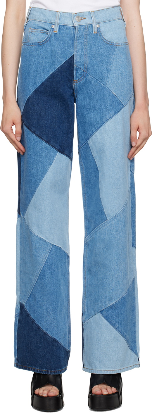 Blue 'Le High 'N Tight' Patchwork Jeans by FRAME on Sale