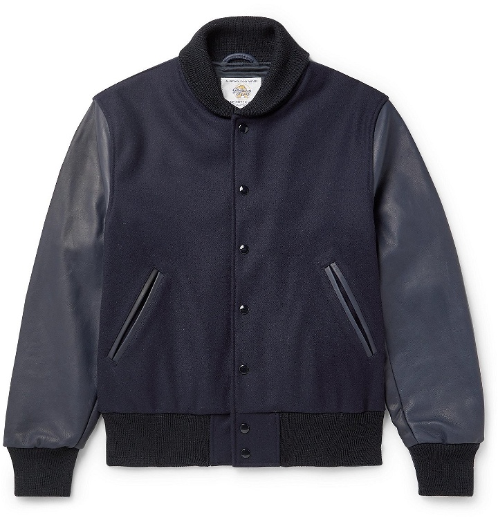 Photo: Golden Bear - The Albany Wool-Blend and Leather Bomber Jacket - Blue