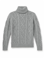 Anderson & Sheppard - Aran Cable-Knit Wool and Cashmere-Blend Rollneck Sweater - Gray