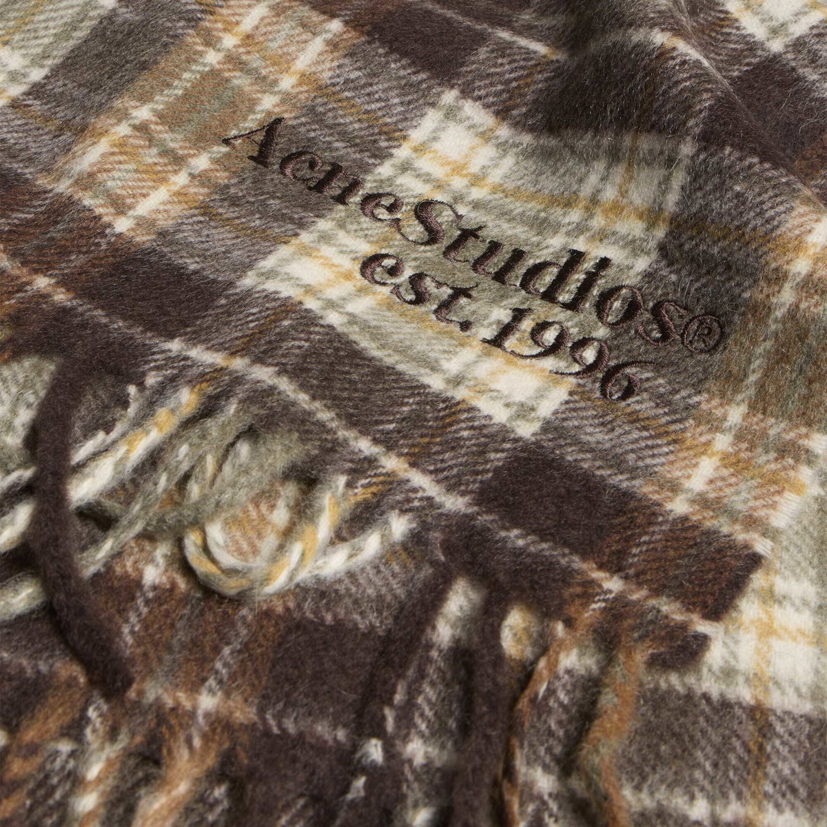 Acne Studios Men's Canada Cashmere Check Scarf in Dark Brown/Khaki Green