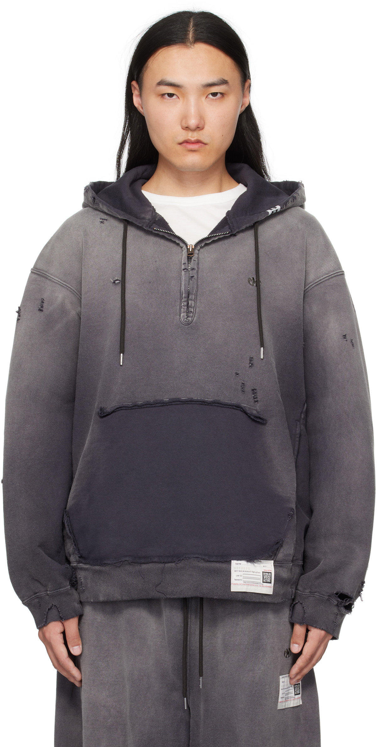 【mihara yasuhiro】Distressed Graffiti Print Zip-up Hoodie Maison MIHARA YASUHIRO Black Distressed Graffiti Print Zip