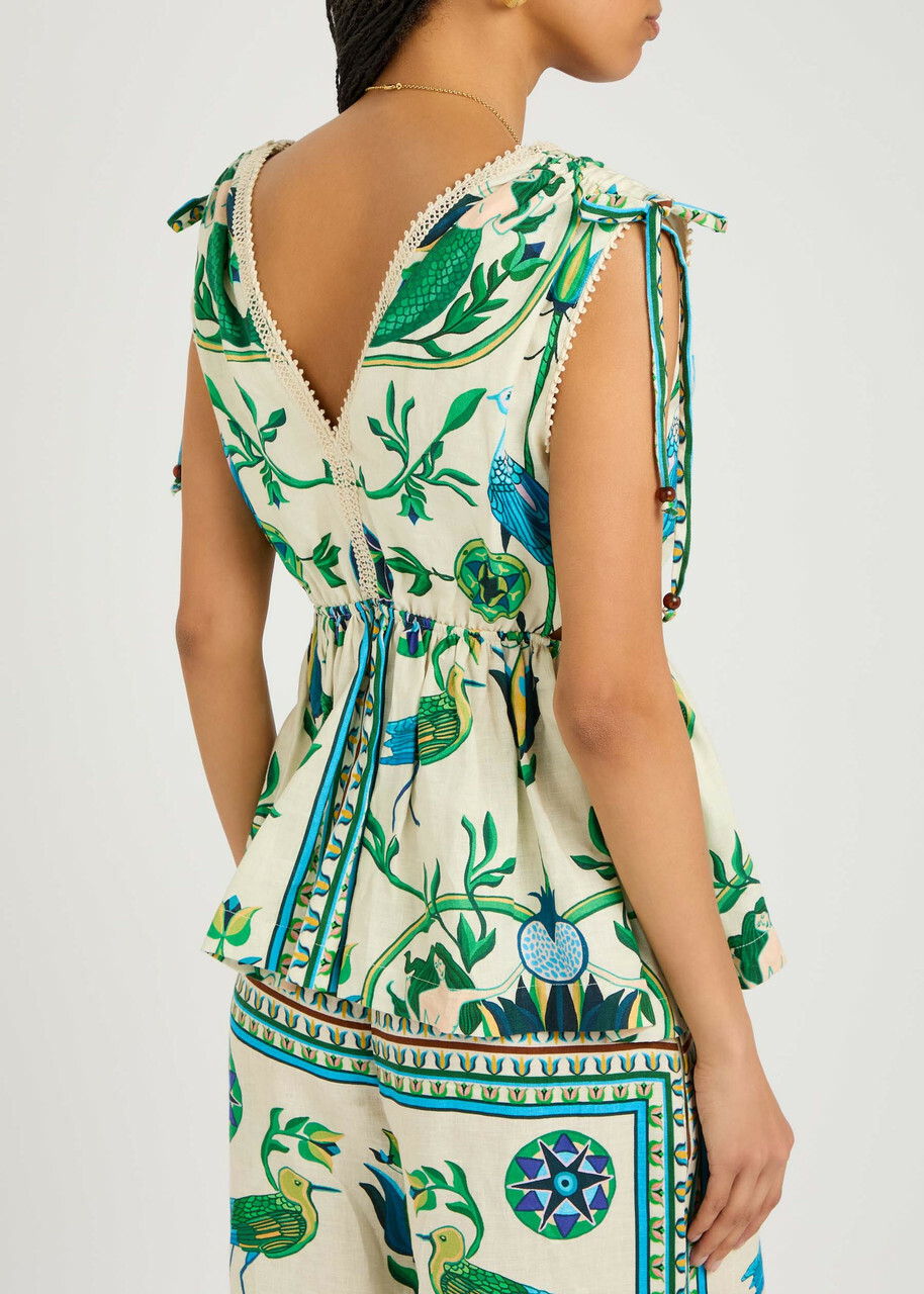Lug Von Siga Victoria Printed Linen Blouse Green