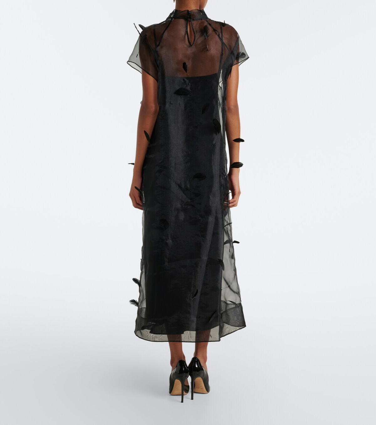 Simkhai Pauline feather-trimmed organza midi dress