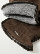 Zegna - Leather-Trimmed Cashmere-Lined Suede Gloves - Brown