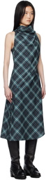 Pushbutton Blue Halter Sleeveless Midi Dress