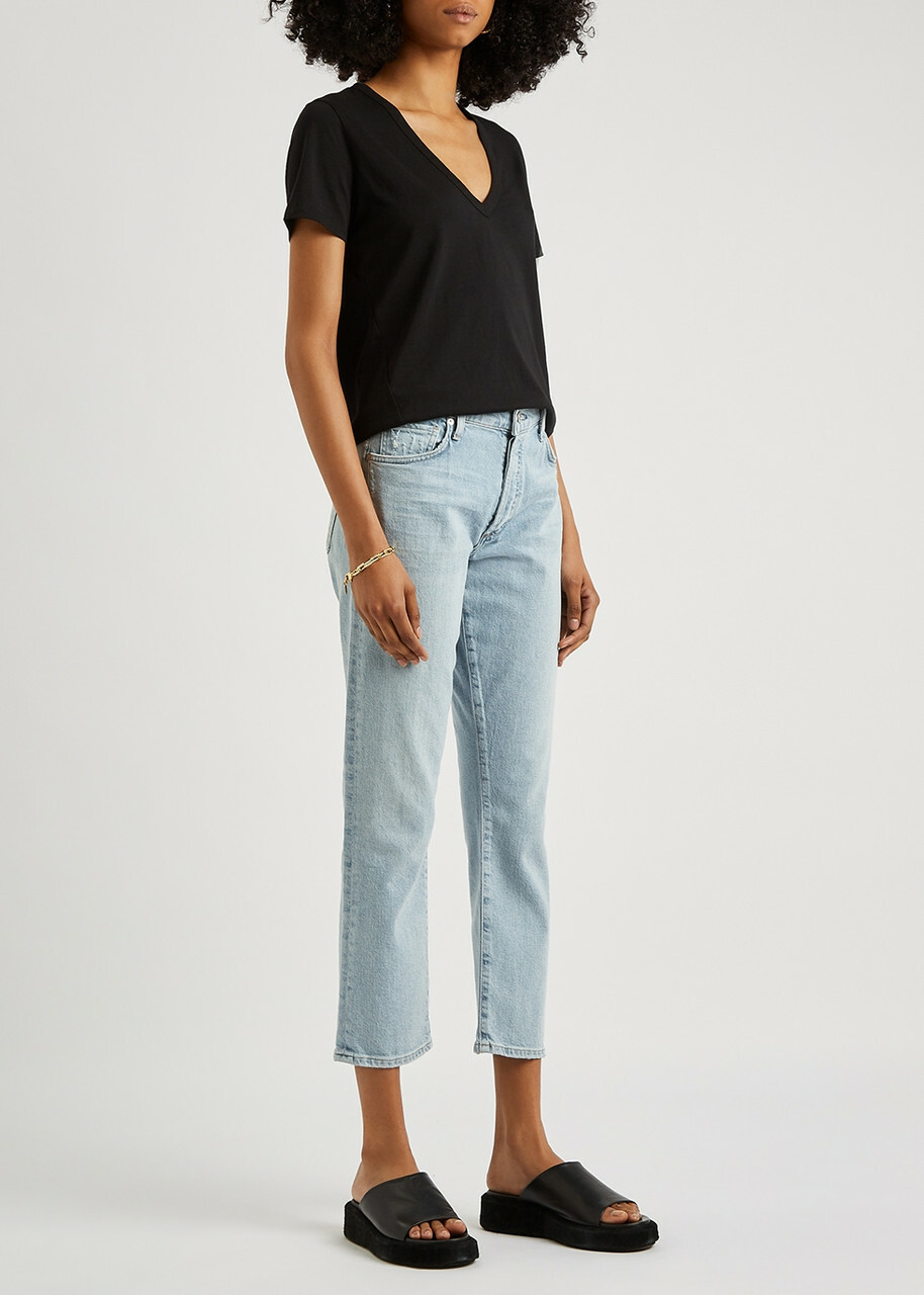 Veronica Beard Top Cindy SS Veck T-shirt Black