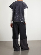 Satoshi Nakamoto - Wide-Leg Logo-Embellished Cotton-Jersey and Waffle-Knit Sweatpants - Black