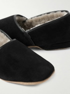 Derek Rose - Crawford Leather-Trimmed Shearling-Lined Suede Slippers - Black