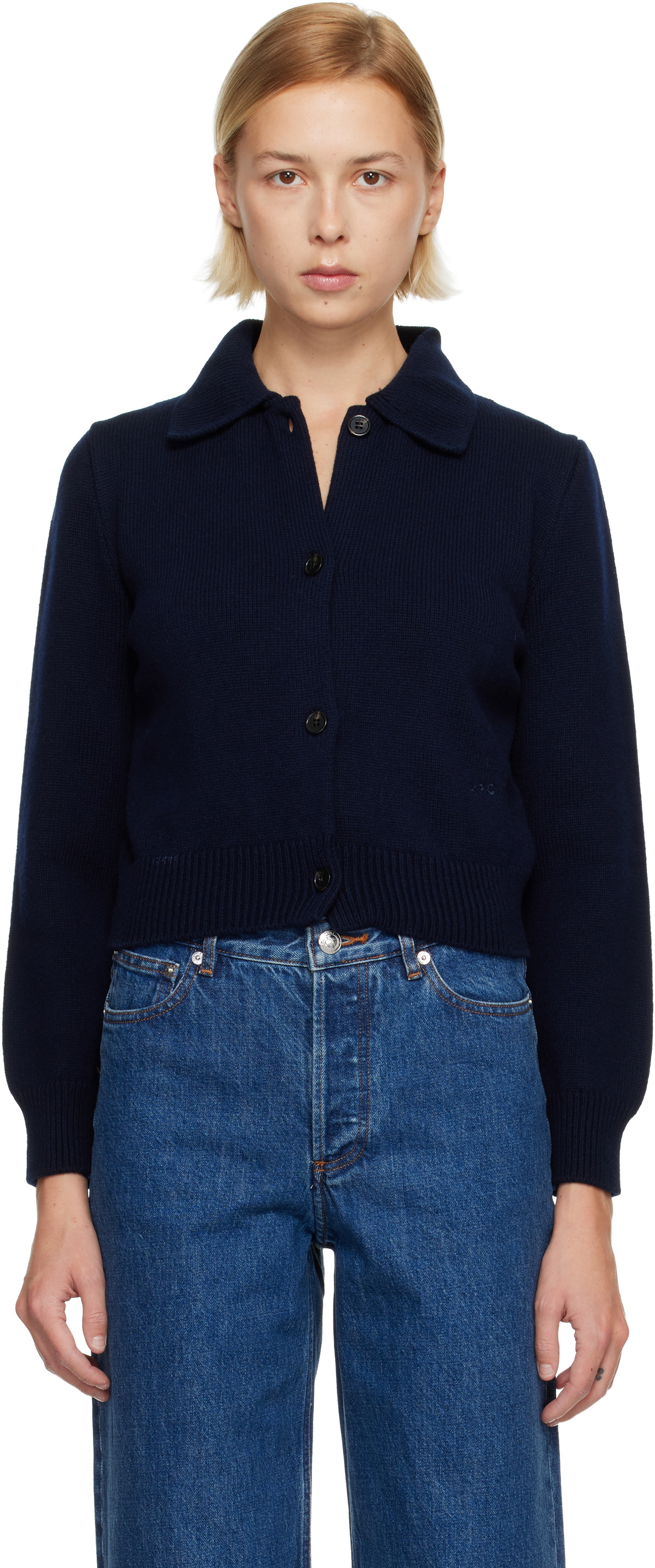 A.P.C. Navy Polo Shirt Collar Cardigan