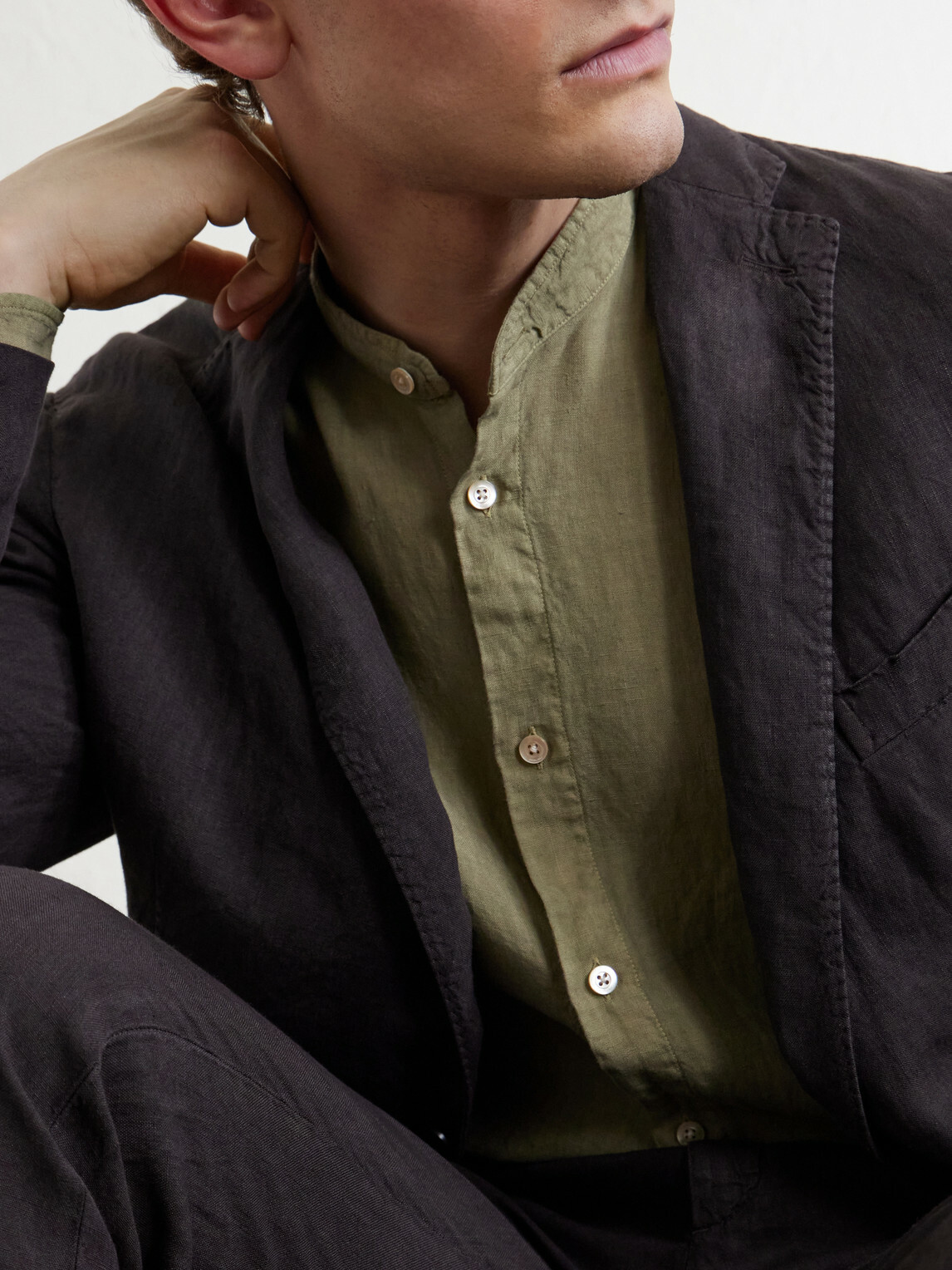 Boglioli - Grandad-Collar Linen Shirt - Green