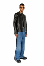 Diesel Leather biker jacket with distressed logo - Leather jackets Mens in Black