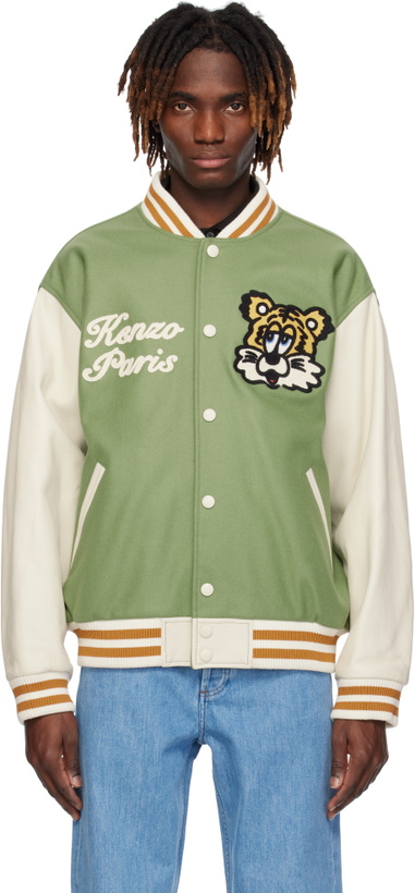 Photo: Kenzo Green & White Kenzo Paris VERDY Edition Varsity Bomber Jacket